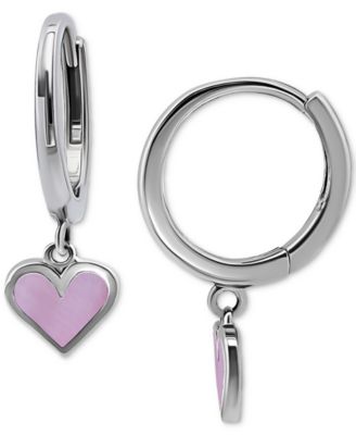 Pink Shell Heart Dangle Hoop Drop Earrings in Sterling Silver, Created for Macy's