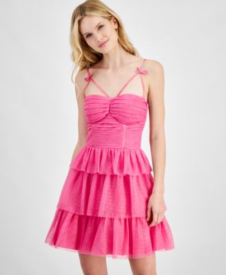 Juniors' Straight-Neck Sleeveless Tiered Mesh Dress