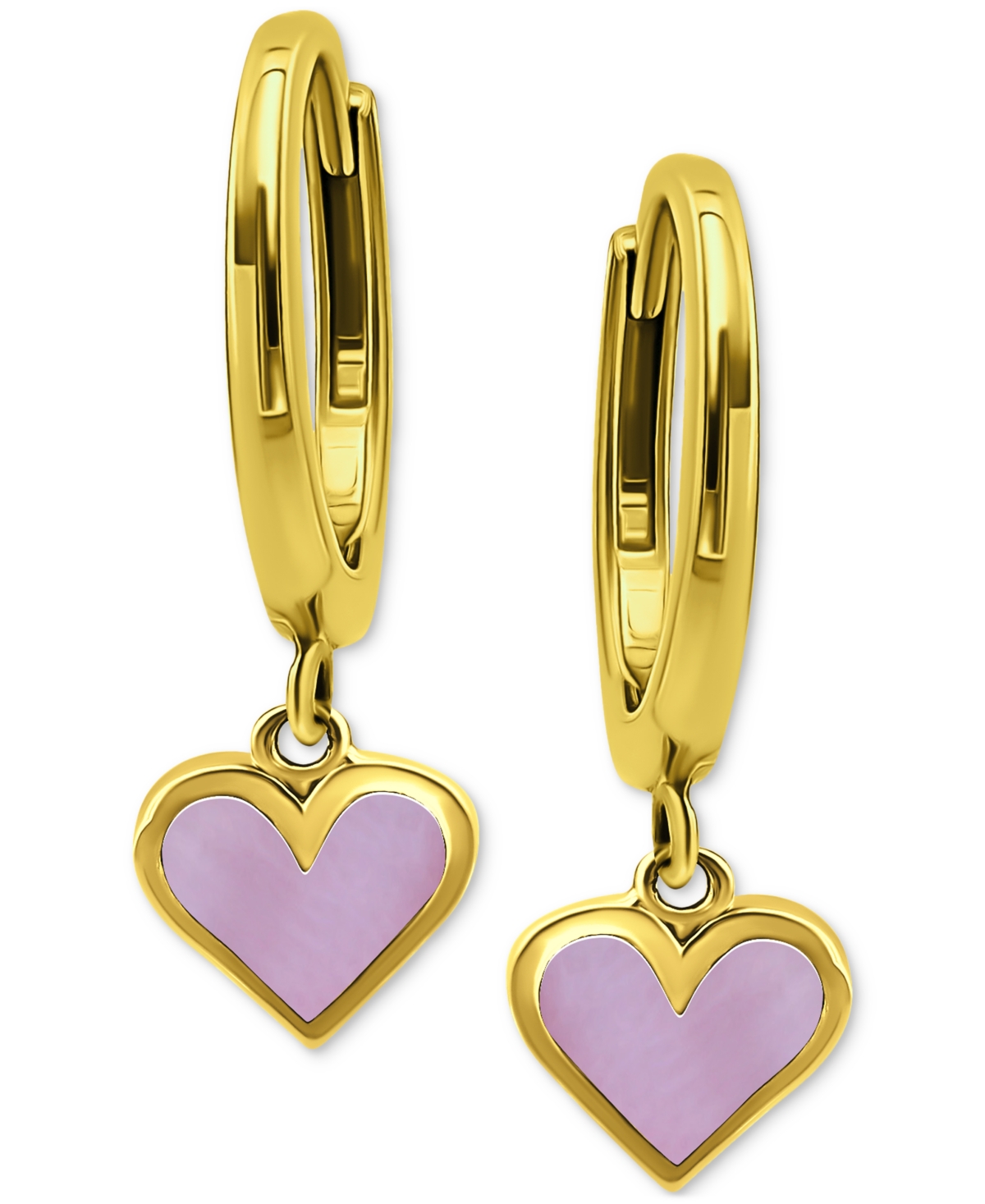 Giani Bernini Pink Shell Heart Dangle Hoop Drop Earrings In 18k Gold-plated Sterling Silver, Created For Macy's