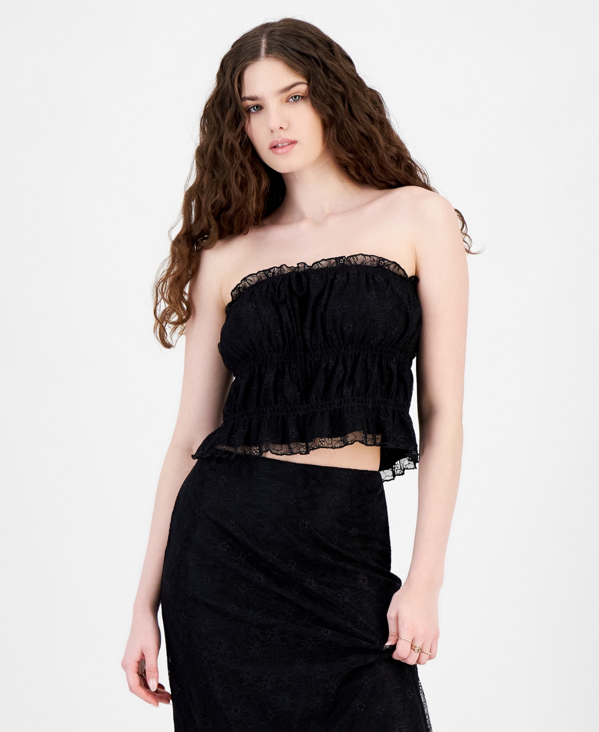 Juniors' Lace Smocked Tube Top - Black