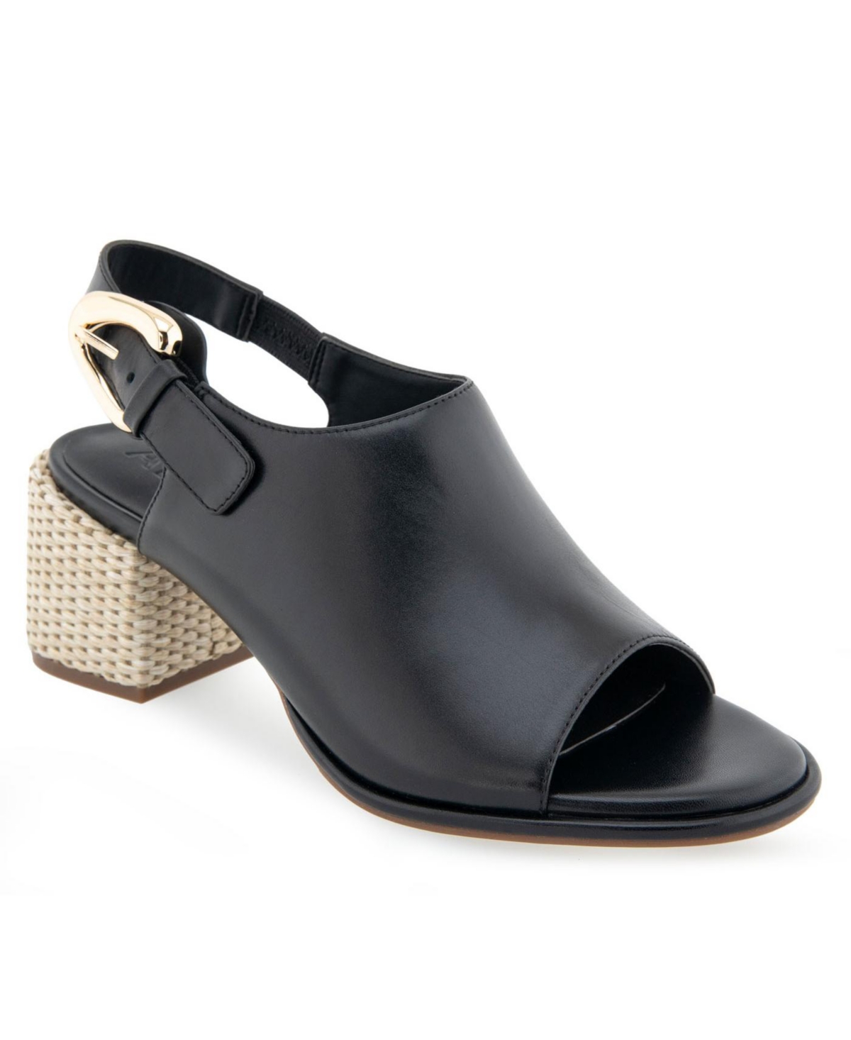 Shop Aerosoles Women's Nora Buckle Strap Chunk Heel Sandals In Black Leather