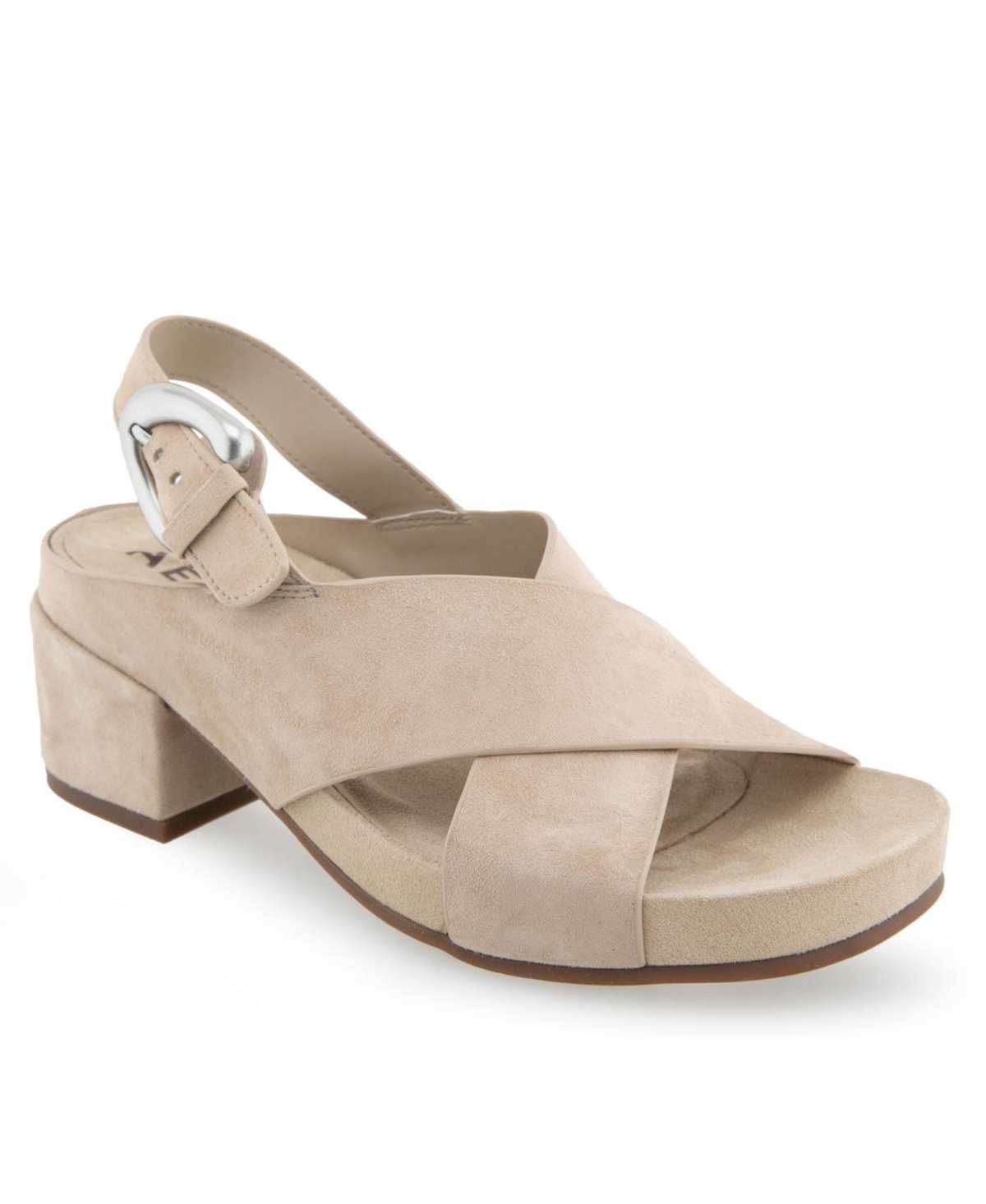 Shop Aerosoles Women's Chrystie Buckle Block Heel Sandals In Pale Khaki Suede