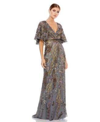 Mac Duggal - Sequin Cape-Sleeve Gown