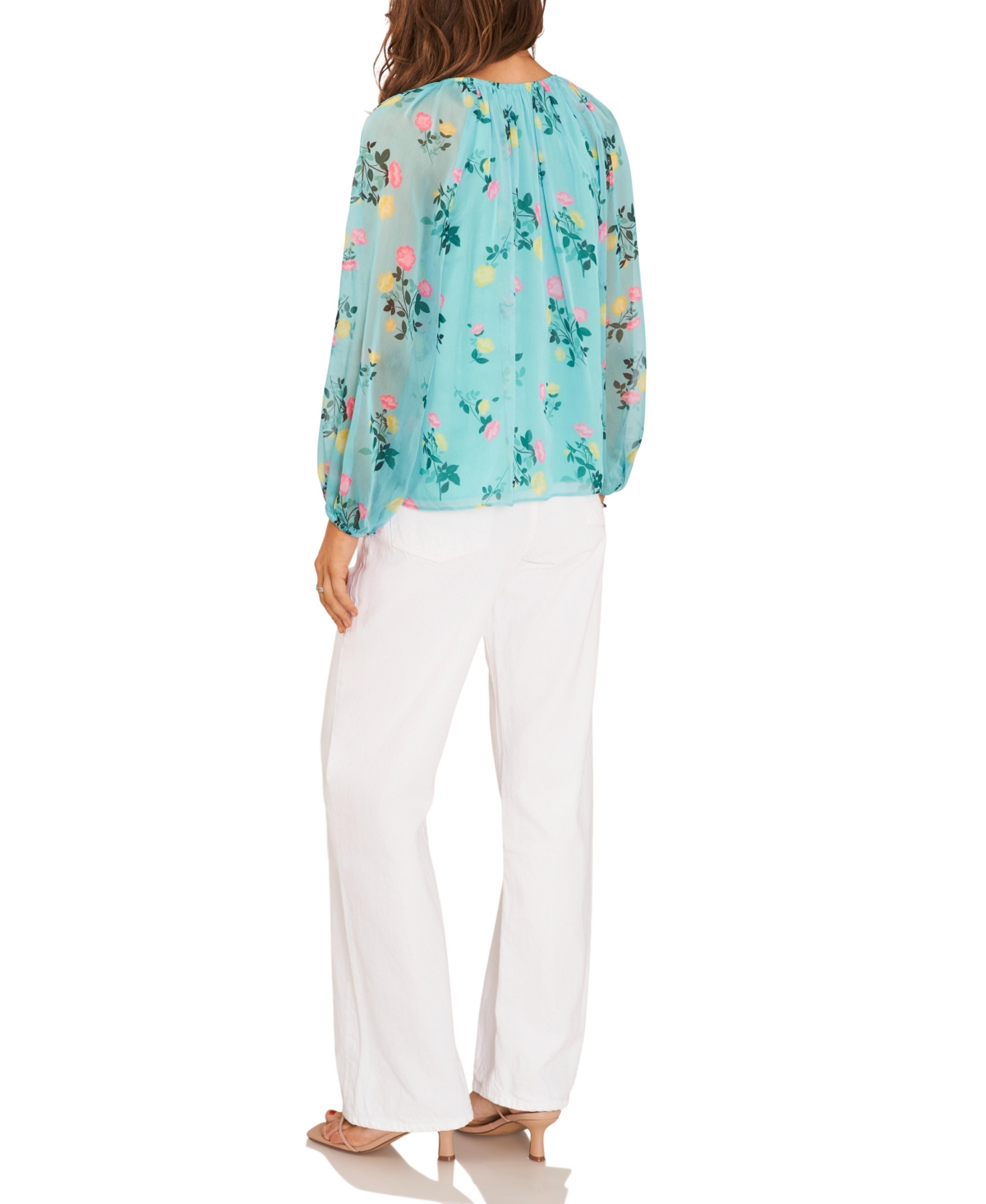 1.state Women's Floral Women's Scoop-Neck Long-Sleeve Blouse