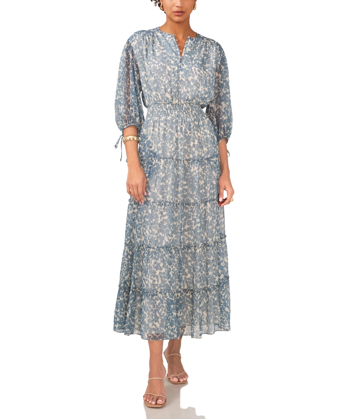 Women's Tiered Maxi Dress with Pin Tucks - Bluestone