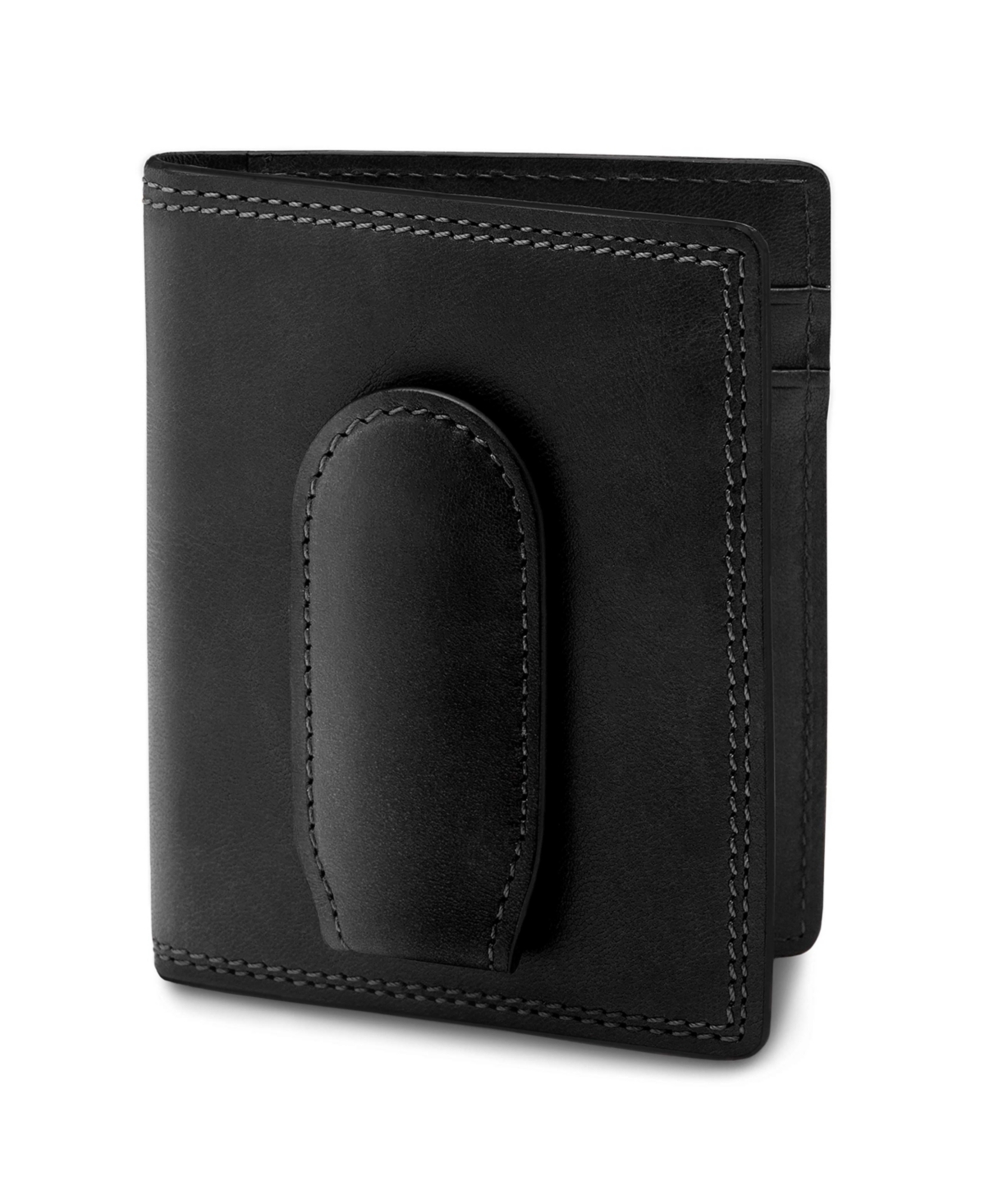 Men's Wallet, Dolce Leather Front Pocket Bifold Wallet with Magnetic Clip - Black