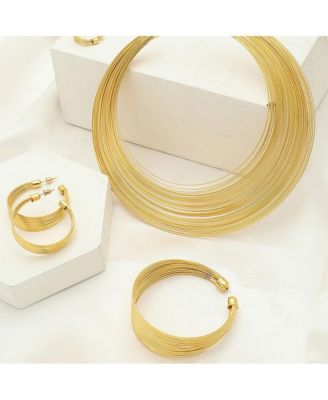 Women's Gold Wire Cluster Necklace, Earrings, Bracelet And Ring (Set Of 4)