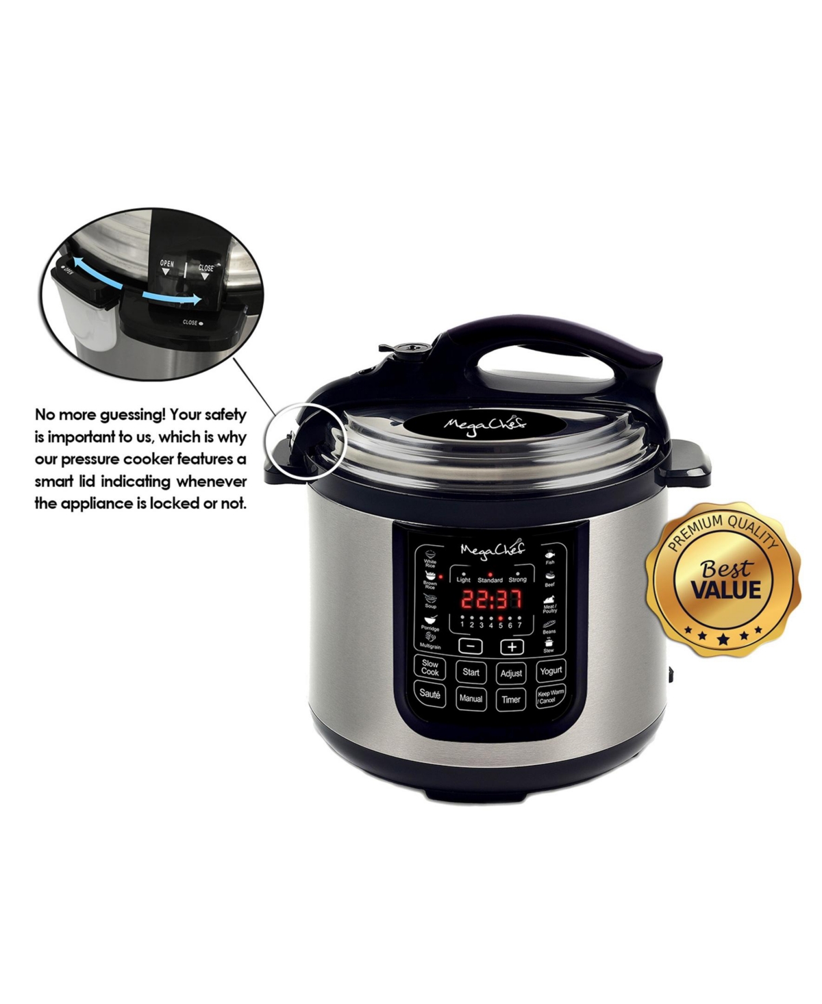 Megachef 8qt Digital Pressure Cooker With 13 Pre-set Multi Function Features In Silver