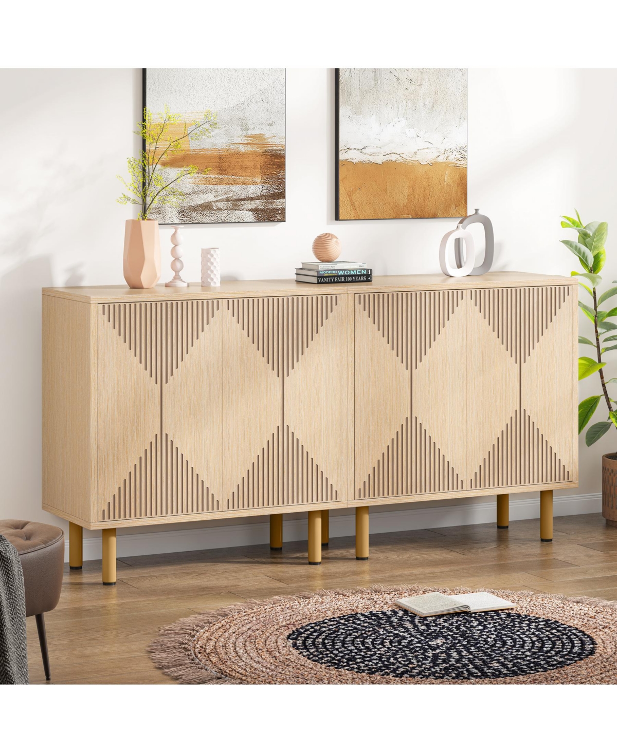 Tribesigns Modern White Storage Cabinet Set, Classic 59 inches Sideboard with doors for Living Room, Dining Room, Garage