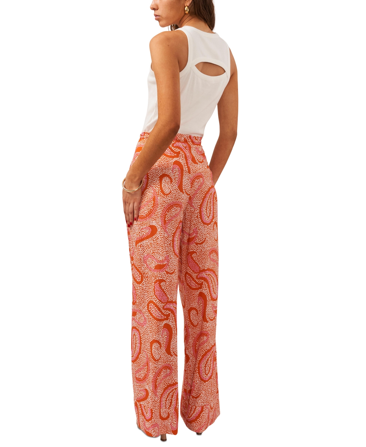 1.state Women's Paisley Print High Rise Drawstring Wide Leg Pants