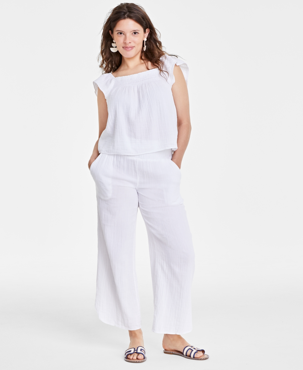 Shop On 34th Women's Cotton Gauze Flutter-sleeve Top, Created For Macy's In Bright White