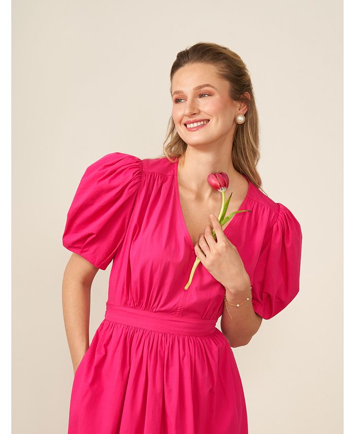 ACEWIN Square Neck Puff Sleeves Tie Waist Dress (Size S-L) 703239