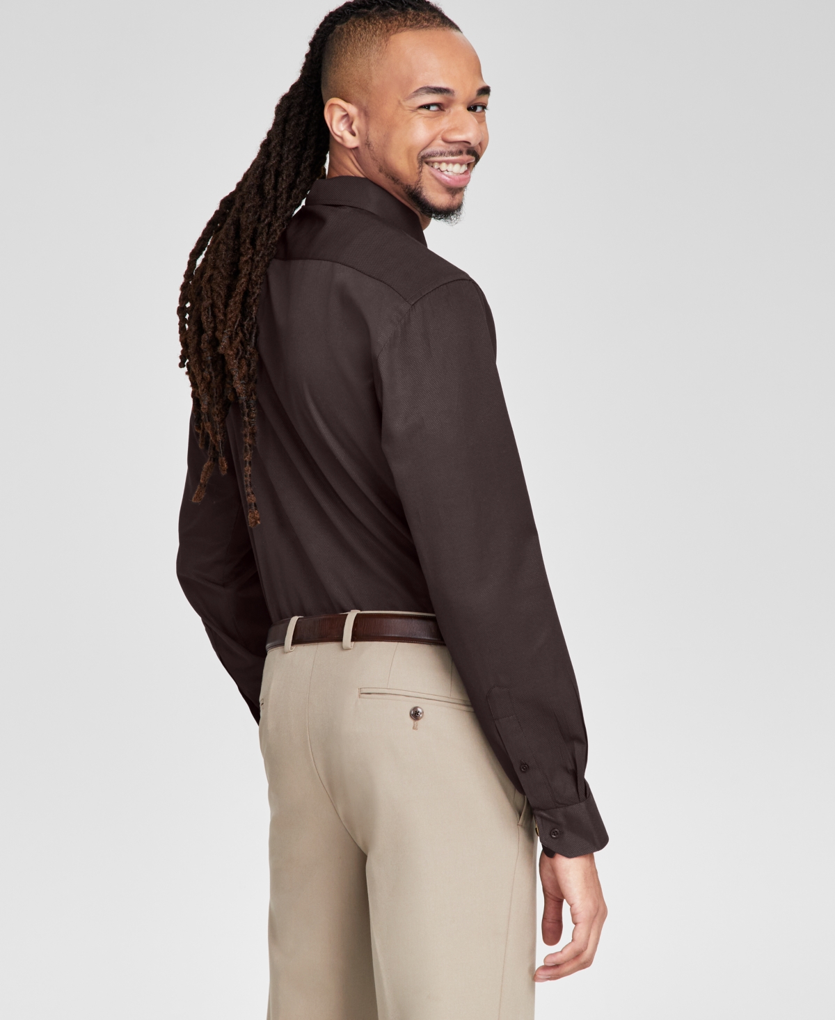 Tayion Collection Men's Brown & Gold Slim Fit Dress Shirt - Brown  Gold