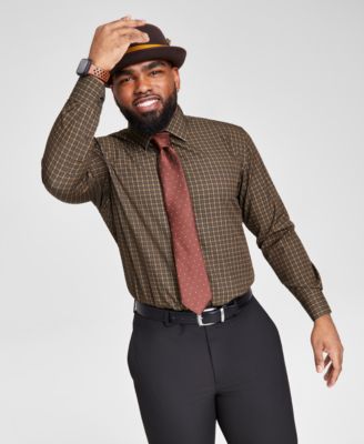 Men's Brown & Gold Slim-Fit Dress Shirt