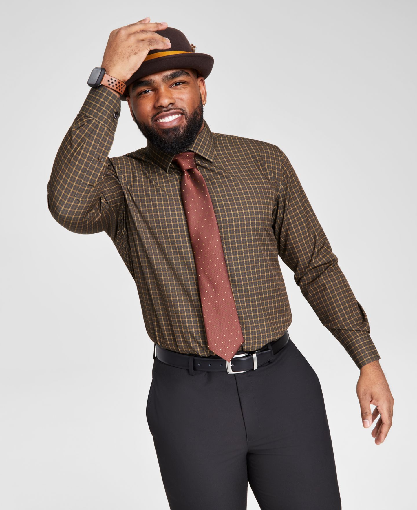 Мужская рубашка Tayion Collection Brown & Gold Slim-Fit Dress Shirt, цвет: Коричневый / Золотой — фото 4