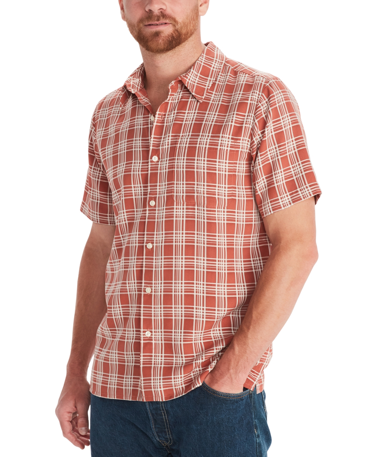 Shop Marmot Men's Eldridge Classic Plaid Button-up Short-sleeve Shirt In Auburn,papyrus