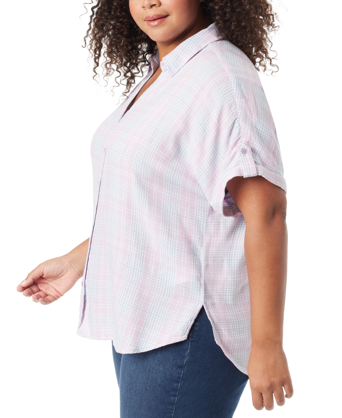 Shop Gloria Vanderbilt Plus Size Demi Plaid Shirt In Serene Orchard