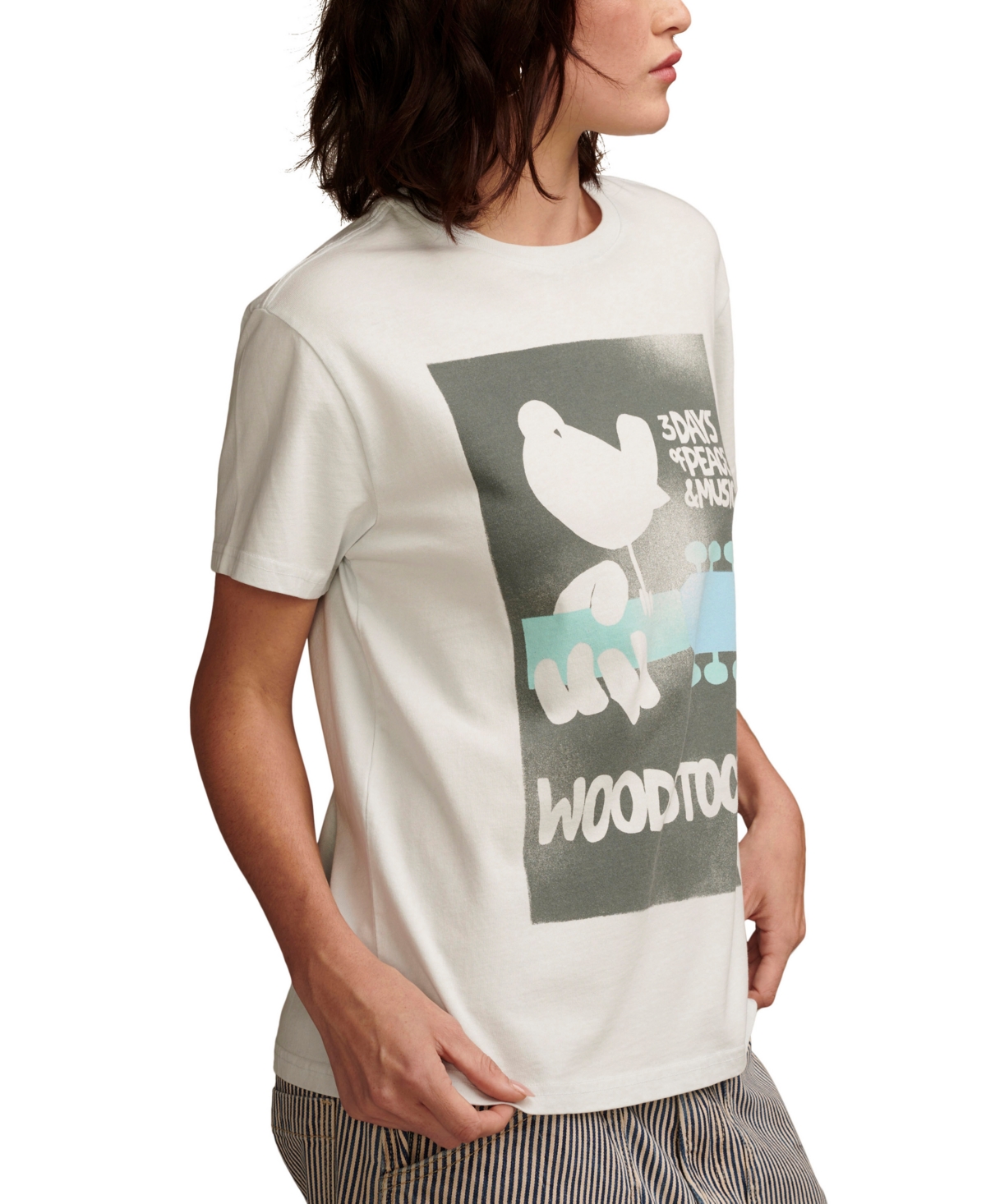 Shop Lucky Brand Women's Woodstock Poster Cotton Boyfriend T-shirt In Illusian Blue