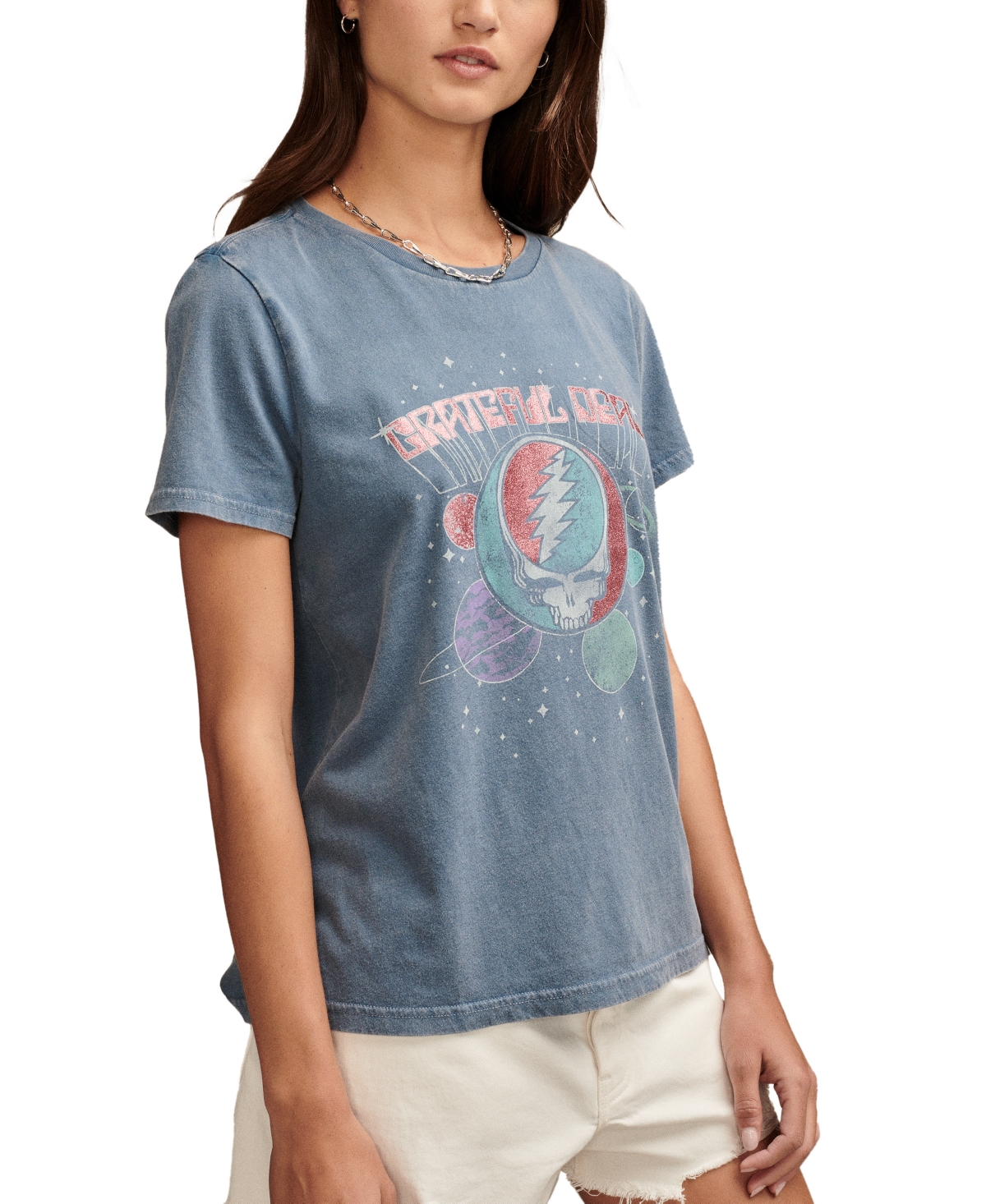 Shop Lucky Brand Women's Grateful Dead Cotton Crewneck T-shirt In Aegean Blue