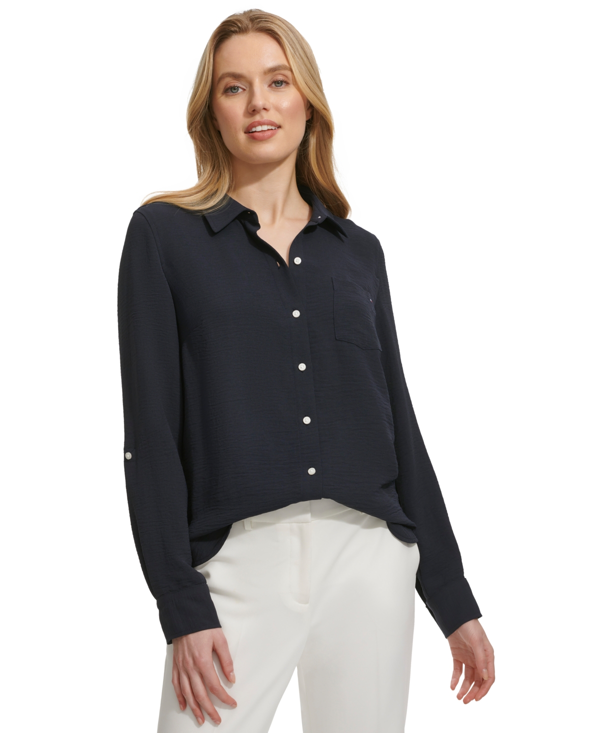 Tommy Hilfiger Women's Collared Button-front Shirt In Sky Capt