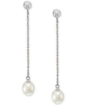 EFFY&reg; Freshwater Pearl (7mm) Chain Drop Earrings in 14k White Gold