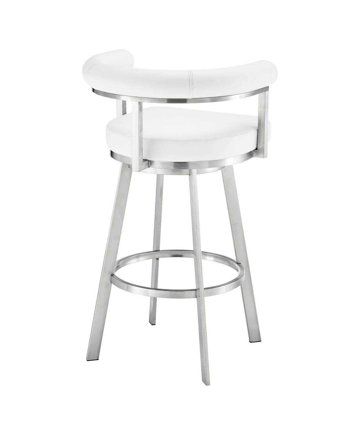 Armen Living Magnolia 30" Swivel Bar Stool In Brushed Stainless Steel With Faux Leather In White,brushed Stainless Steel