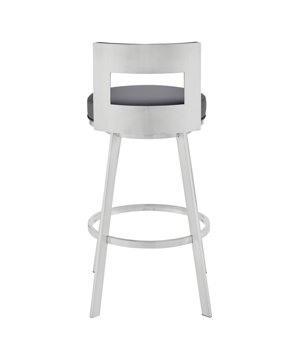 Armen Living Flynn 26" Swivel Counter Stool In Silver Metal With Faux Leather In Gray,silver