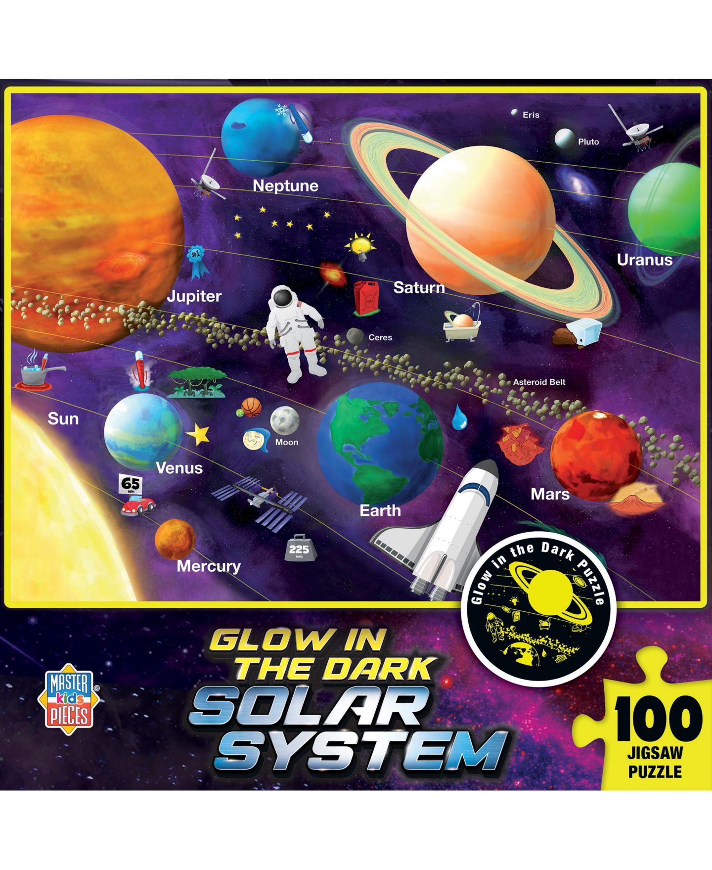 Детский пазл MasterPieces Puzzles MasterPieces Glow in the Dark - Solar System 100 Piece Jigsaw Puzzle — фото 1