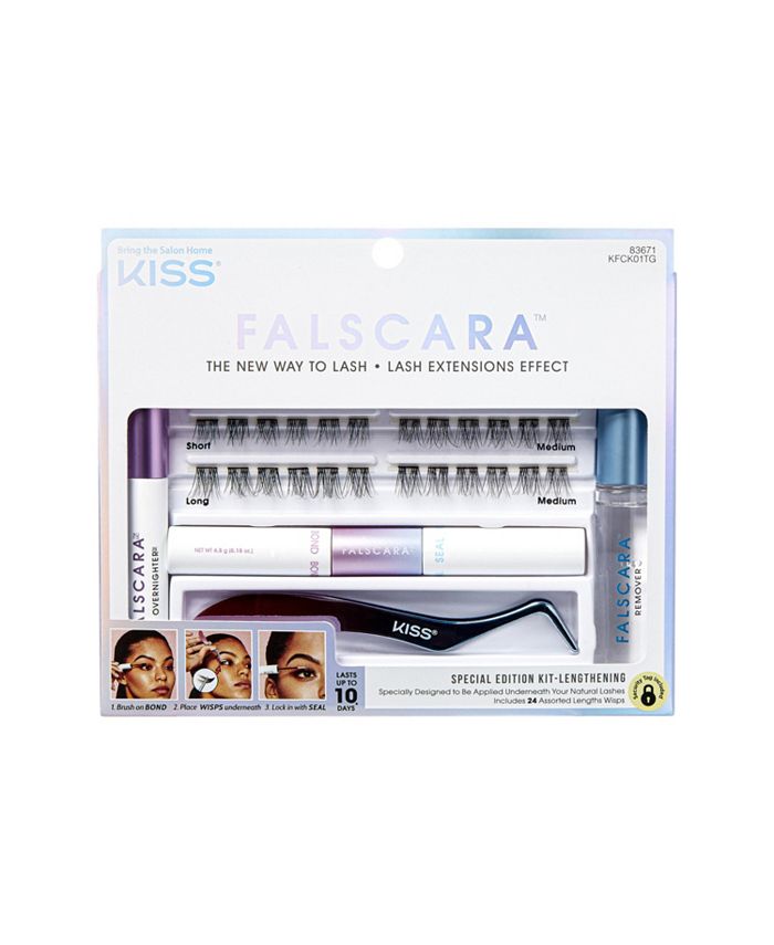 KISS Falscara Starter Kit Deluxe, Lash Clusters, Lengthening Wisps, 10mm-12mm-14mm, 24 Wisps - Black
