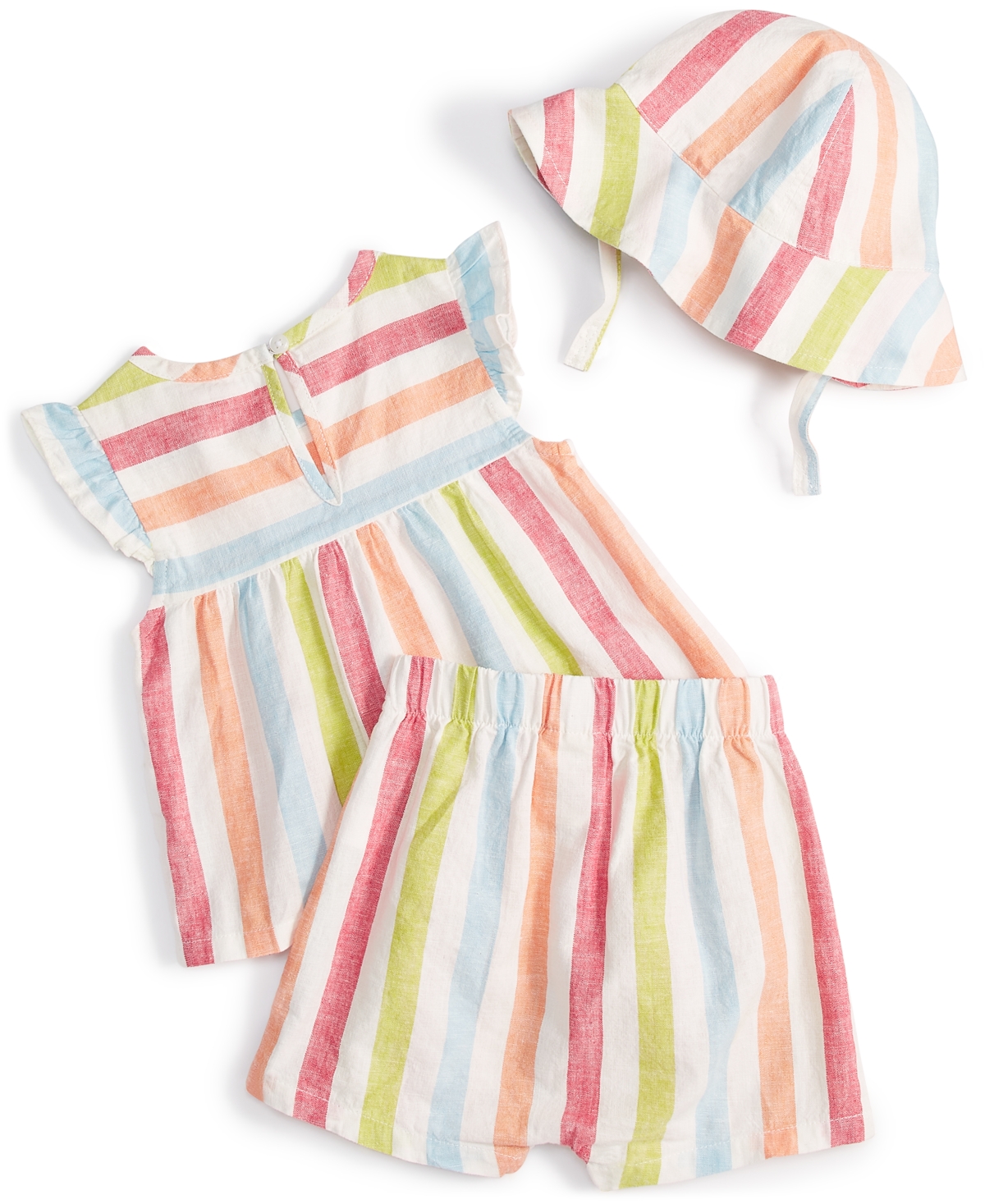 Shop First Impressions Baby Girls Beach Side Striped Hat, Top & Shorts, 3 Piece Set, Created For Macy's In Angel White