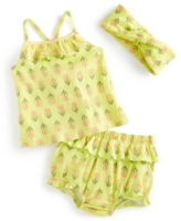 First Impressions Baby Girls 3-Pc. Bright Stamps Floral Top, Bloomers & Headband Set, Created for Macy's - Citrus Fruit