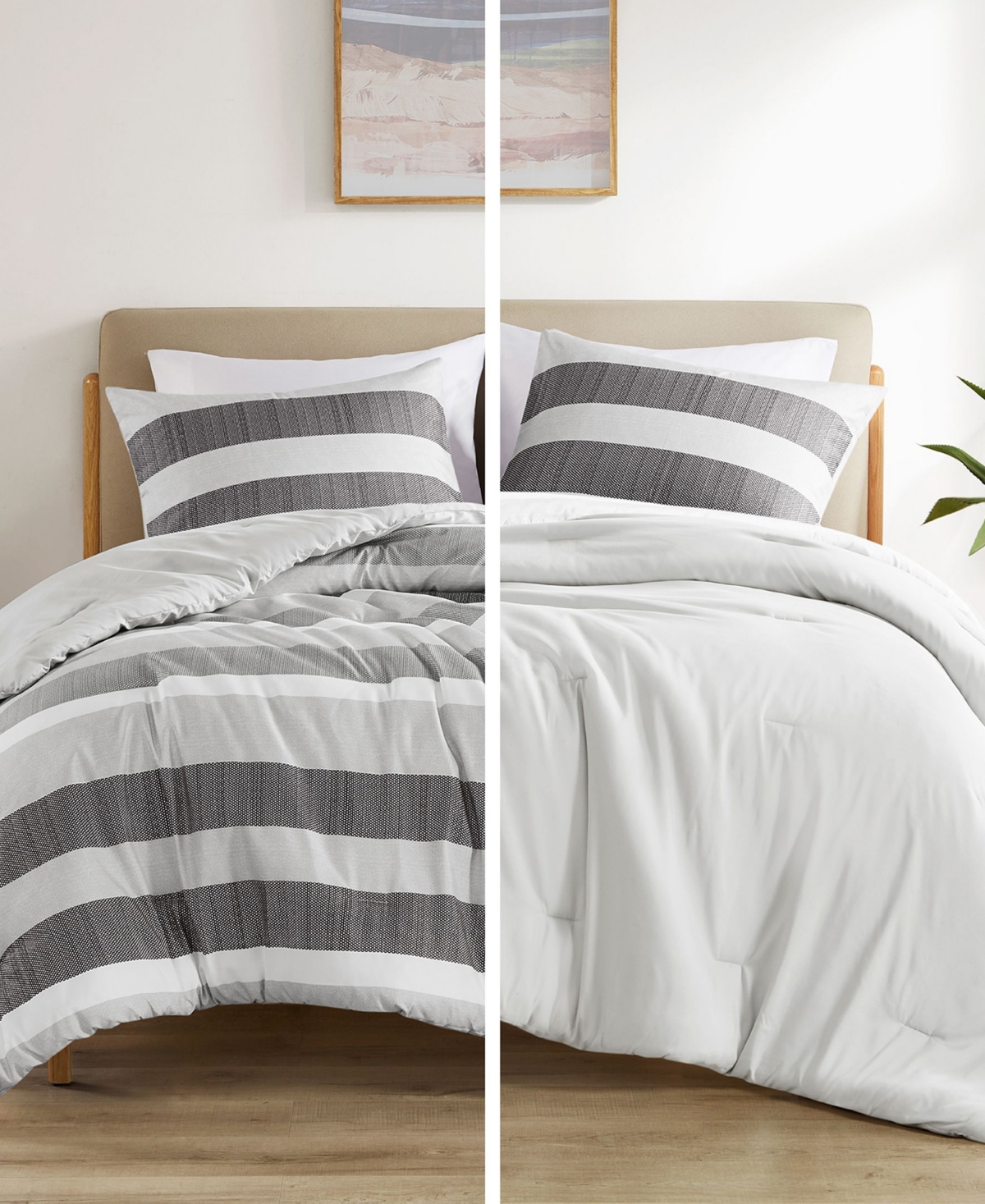 510 Design Blake Stripe Textured Print 3-Pc. Comforter Set, King/Cal - Gray