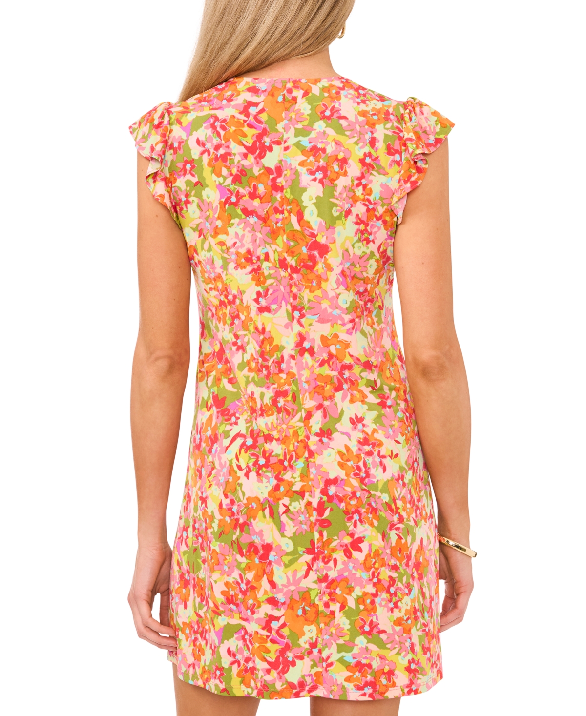 Shop Msk Petite Floral-print Flutter-sleeve Shift Dress In Paradise