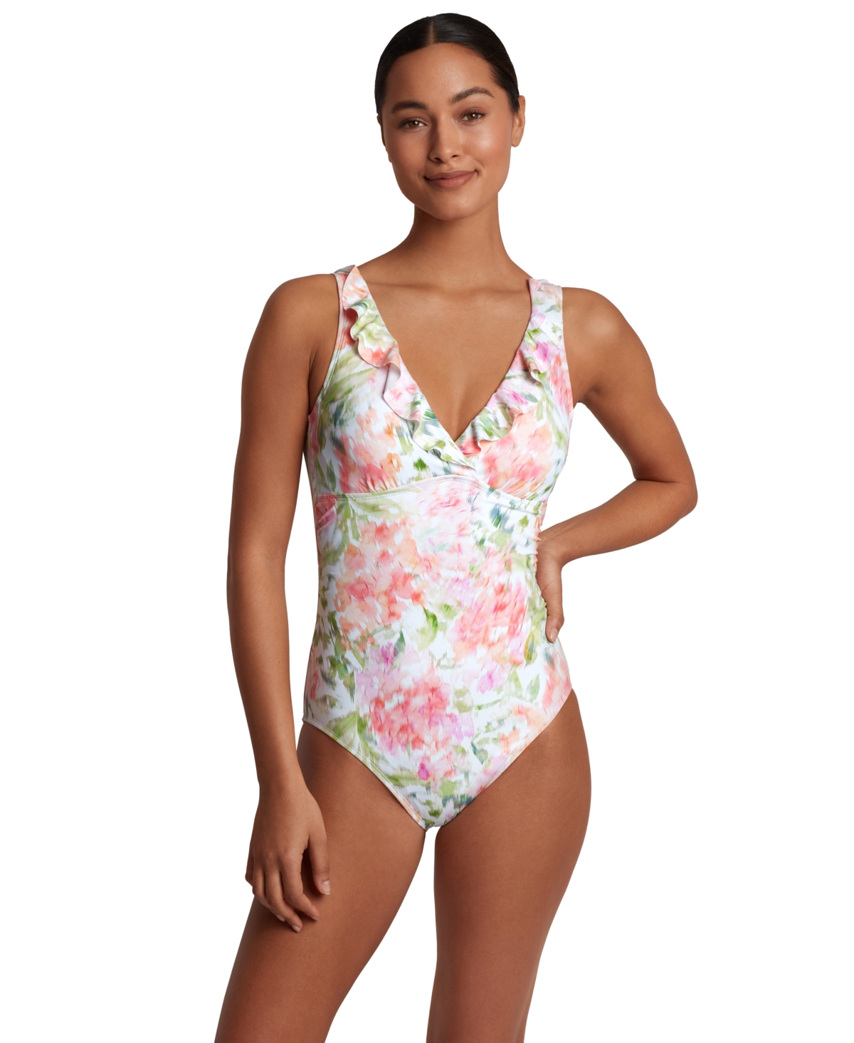 Shop Lauren Ralph Lauren Women's Ruffled Floral-print One-piece Swimsuit In Multi