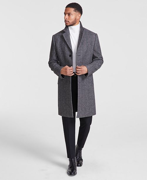 alfani Michael Kors Men's Classic-Fit Wool Blend Herringbone Overcoat Men's Fashion & Accessories