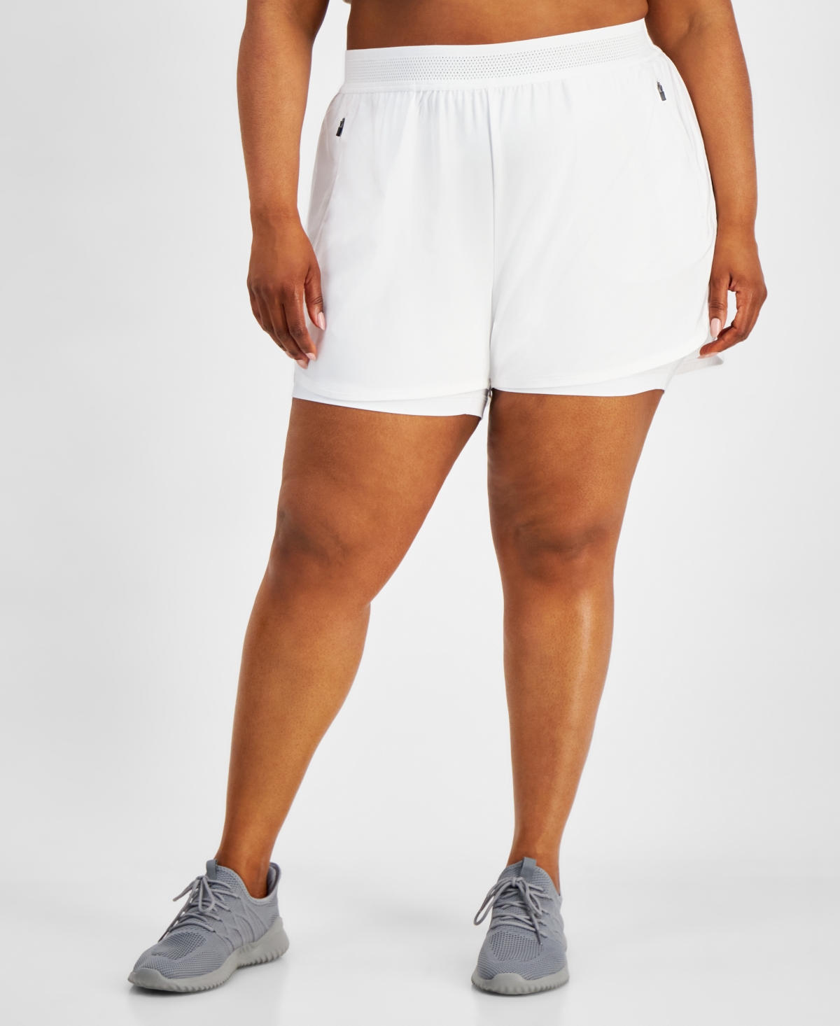 Shop Id Ideology Plus Size 3-in-1 Running Shorts, Created For Macy's In Bright White