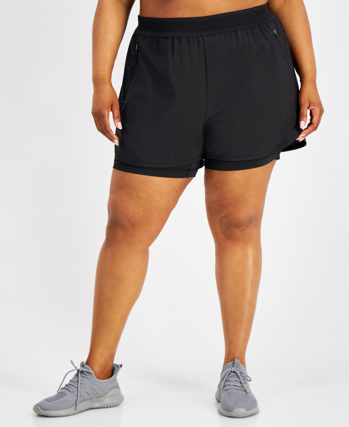 Plus Size 3-In-1 Running Shorts, Created for Macy's - Bright White