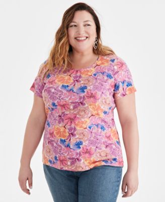 Style & Co - Plus Size Printed Scoop-Neck Knit Top