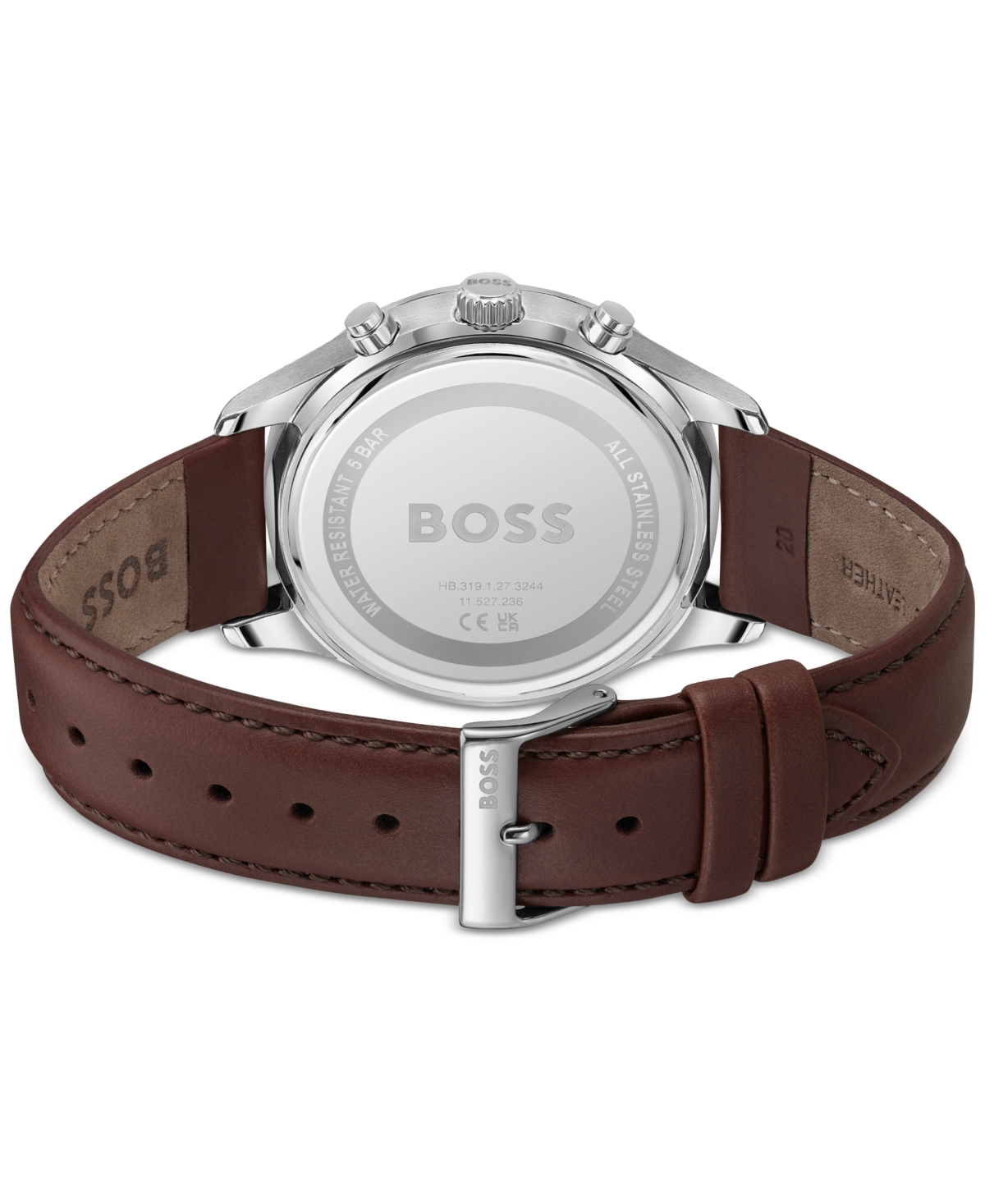 Shop Hugo Boss Men's Chronograph Avery Brown Leather Strap Watch 42mm In Gray Dial