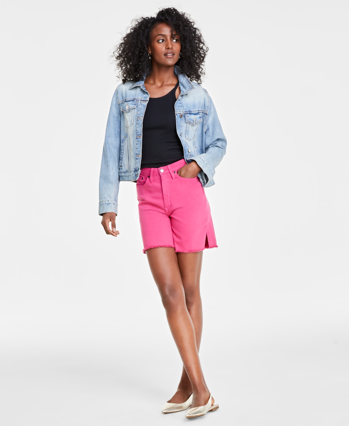Shop On 34th Women's High-rise Frayed Denim Shorts, Created For Macy's In Fuchsia Purple