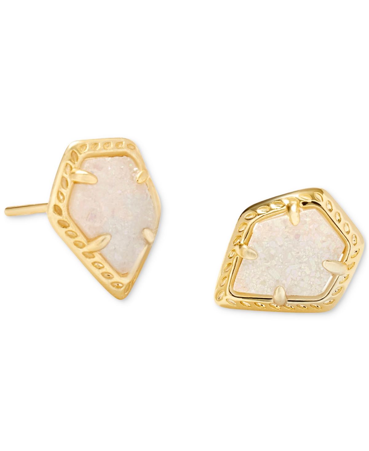14k Gold-Plated Framed Drusy Stone Stud Earrings - Gold Iride