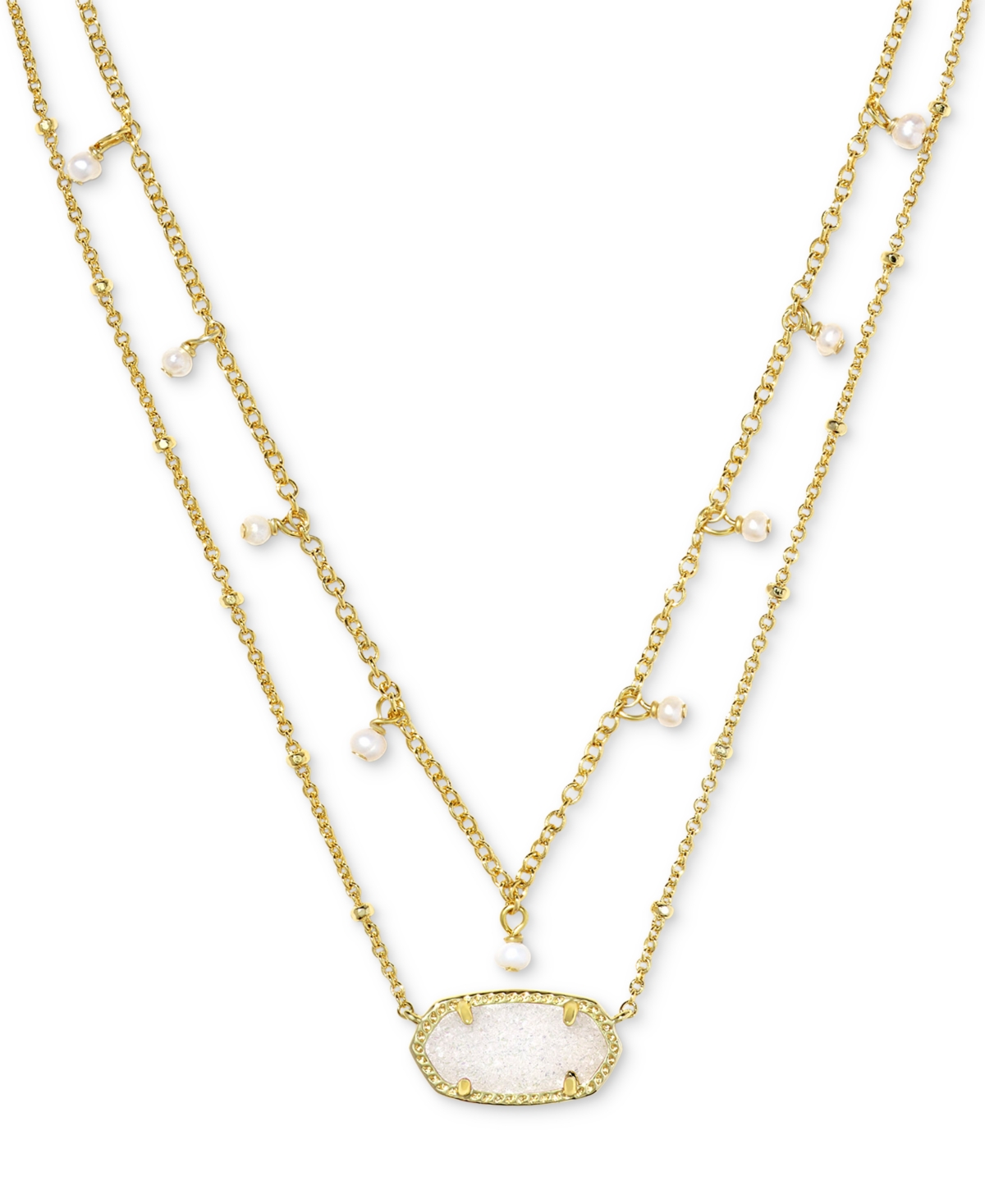 Shop Kendra Scott 14k Gold-plated Imitation Pearl & Stone 19" Adjustable Layered Pendant Necklace In Gold Iridescent Drusty