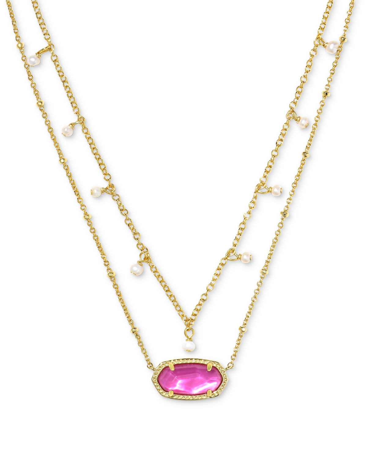 14k Gold-Plated Imitation Pearl & Stone 19" Adjustable Layered Pendant Necklace - Elisa Pearl Multi Strand Necklace