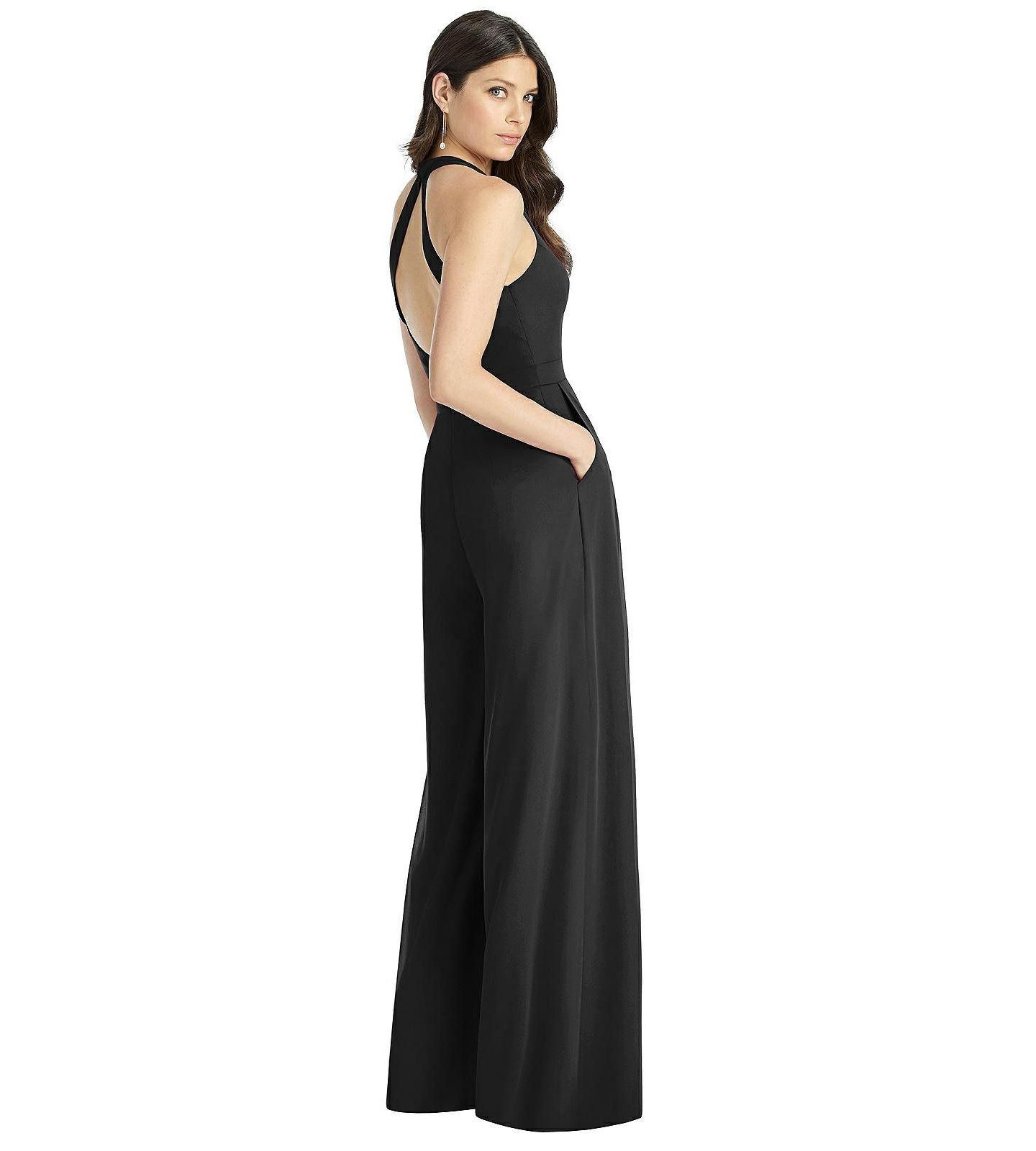 Женский комбинезон Dessy Collection V-Neck Wide-Leg Jumpsuit, цвет: Чёрный — фото 2