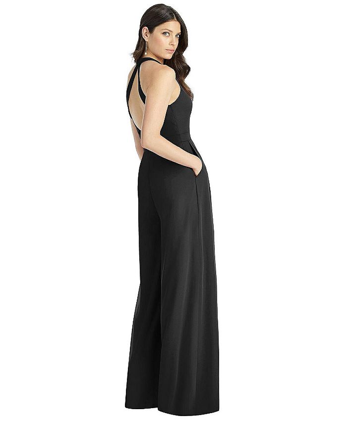 MABLE Fluffy Deep V Neck Wide Leg Jumpsuit