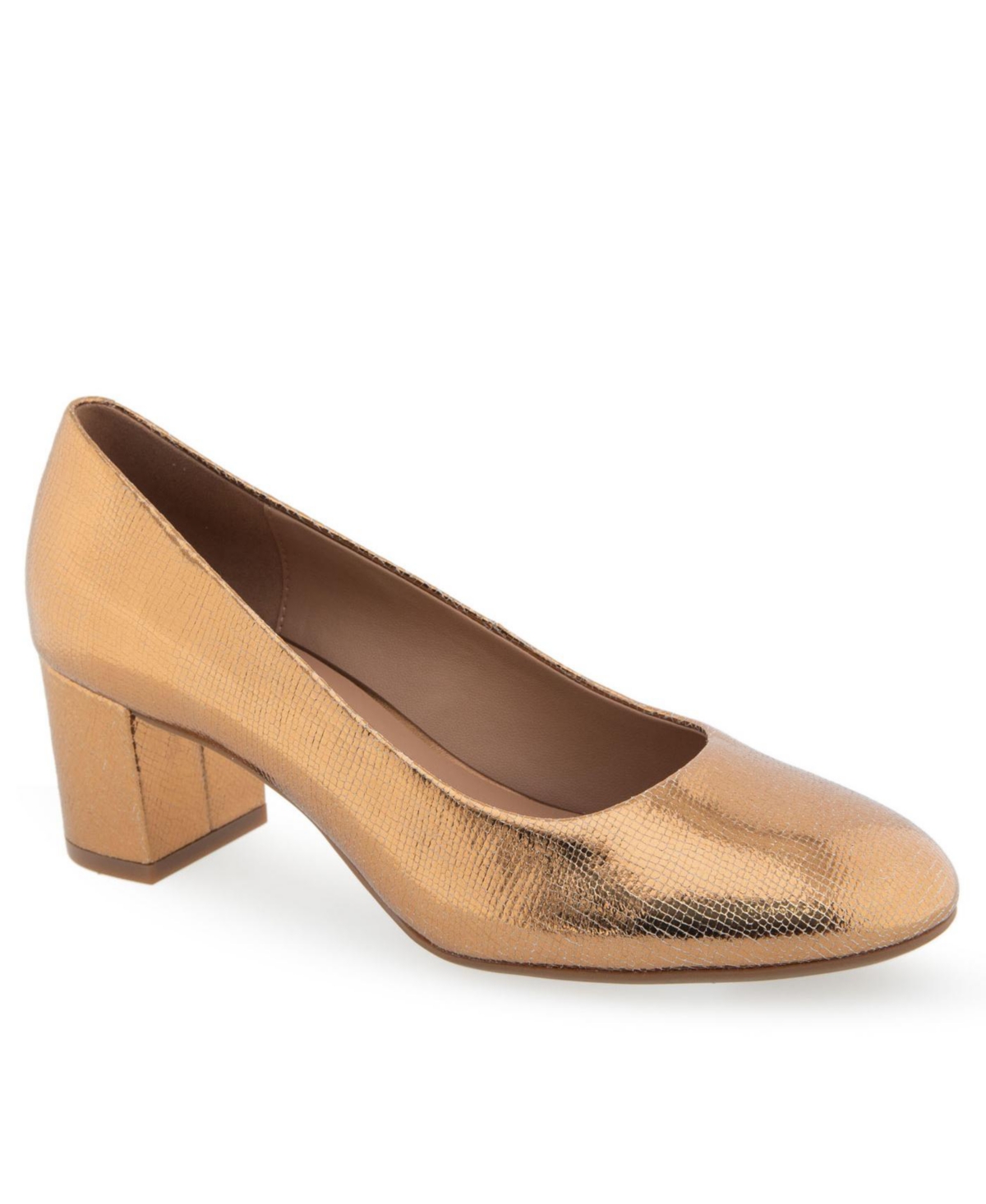 Shop Aerosoles Ebel Dress Mid Heel Pumps In Light Bronze Leather