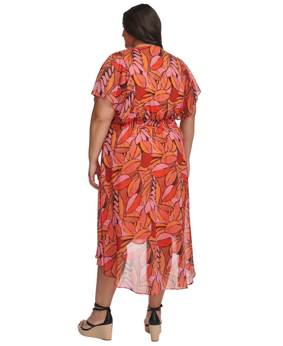 Shop Dkny Plus Size Printed Smocked Fit & Flare Dress In Pink Multi