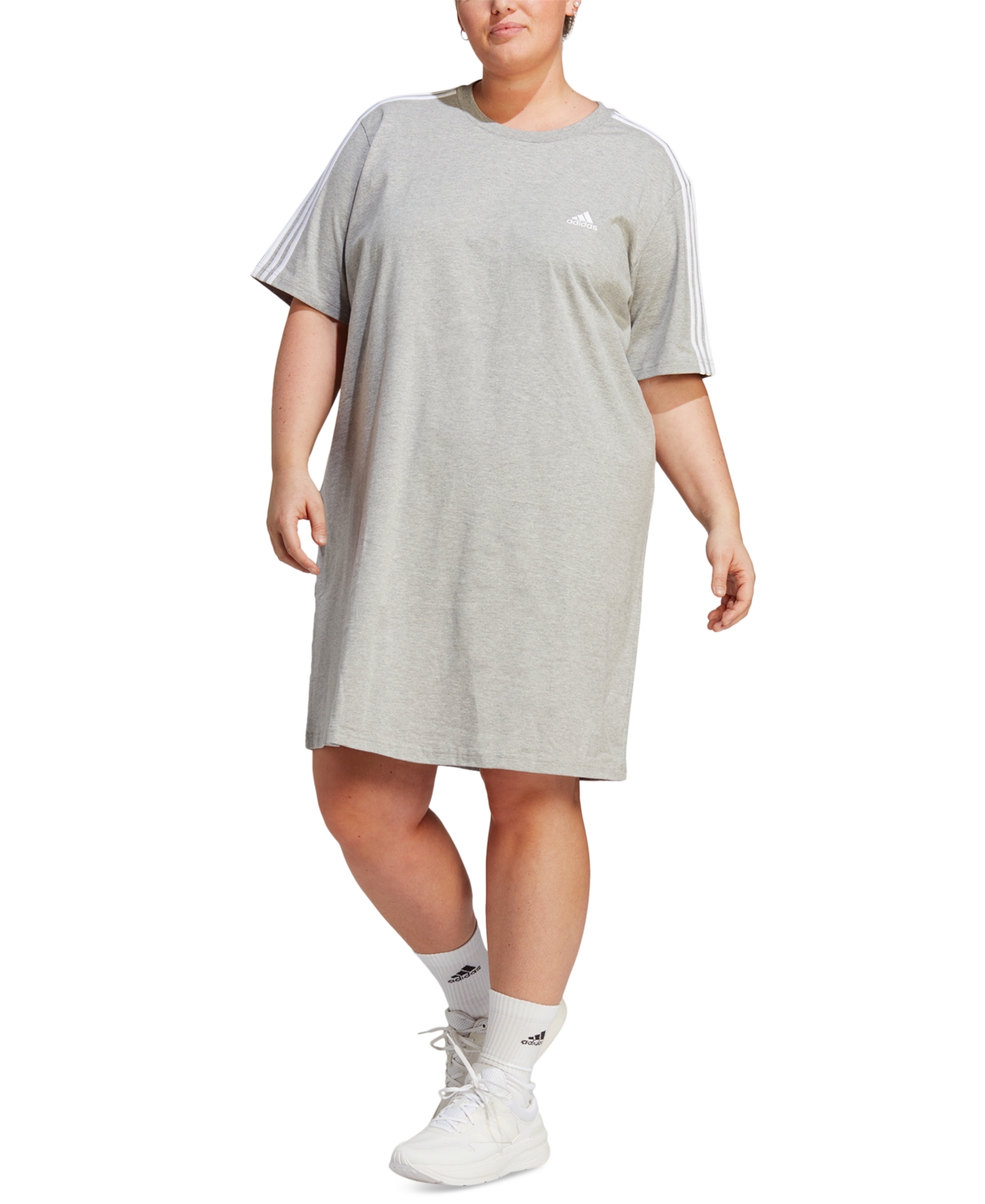 adidas Plus Size Essentials 3-Stripes Boyfriend T-Shirt Dress - White