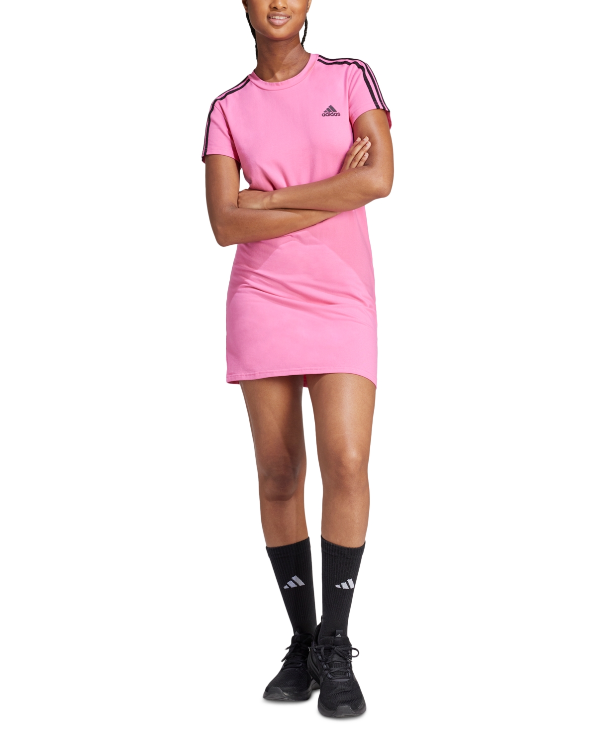 Shop Adidas Originals Women's Essentials 3-stripes T-shirt Dress In Pulse Magenta