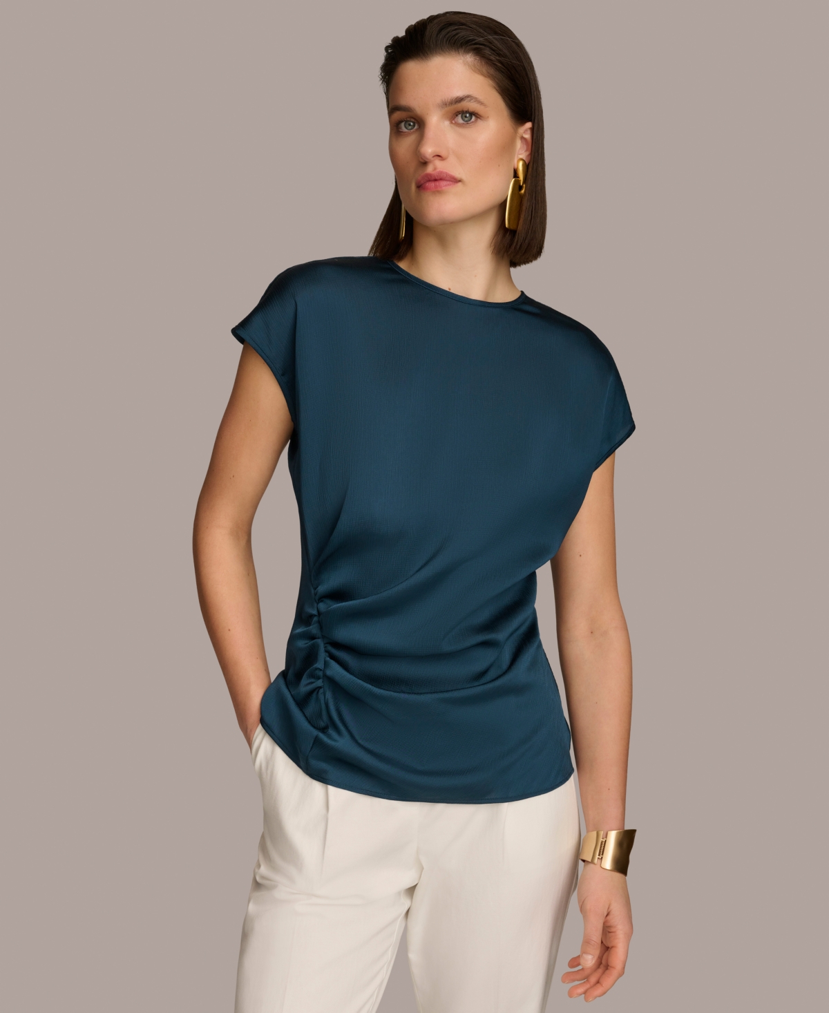 Women's Short Sleeve Side-Ruched Top - Tide Navy